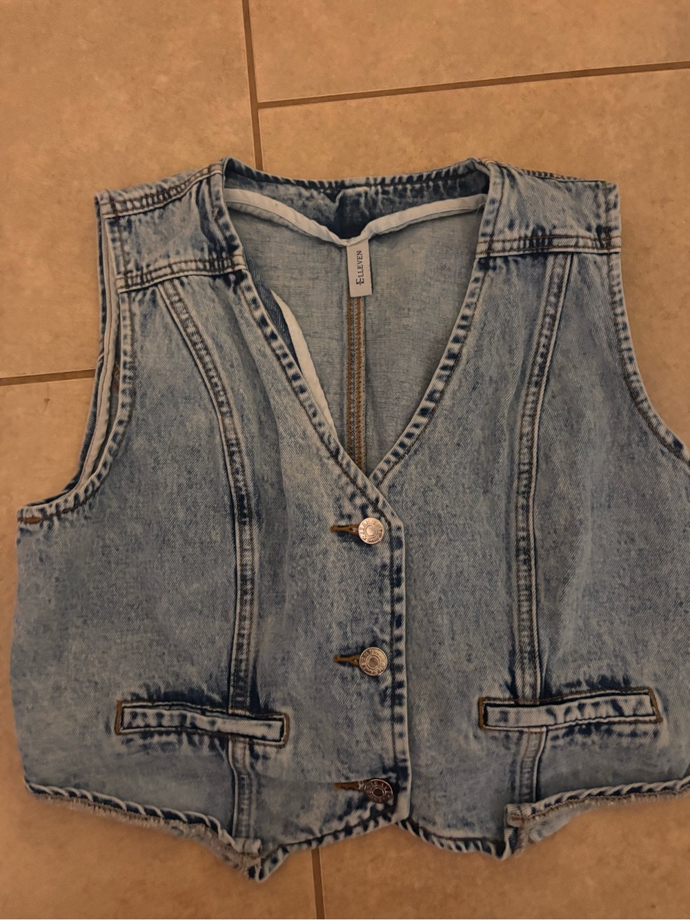 Light Blue Washed Denim Vest - Casual Button-Front Layering